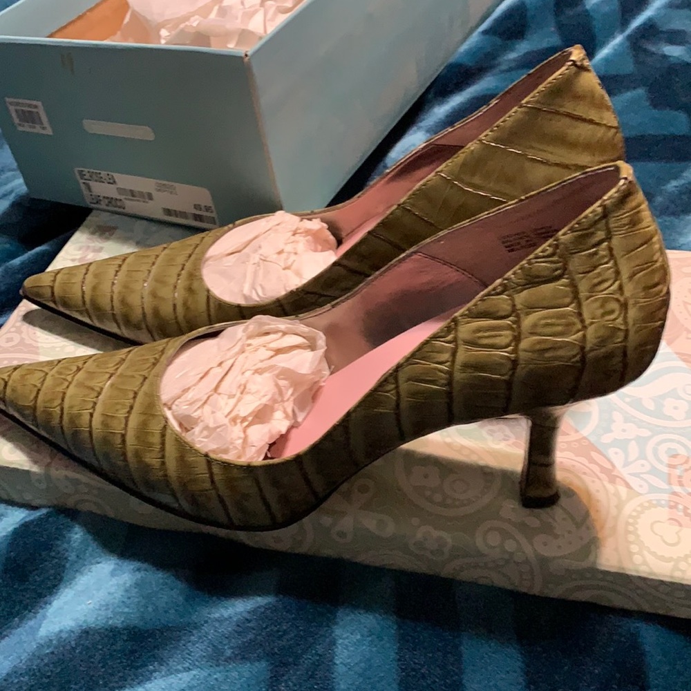 Olive Green snake skin heels